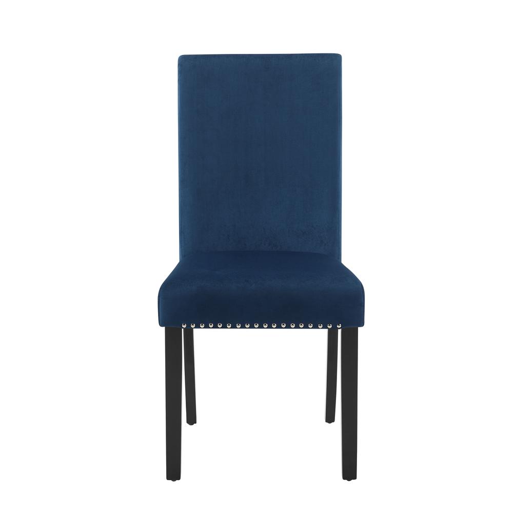 Furniture 37.75" Velvet & Wood Dining Chair in Blue (Set of 2). Picture 3