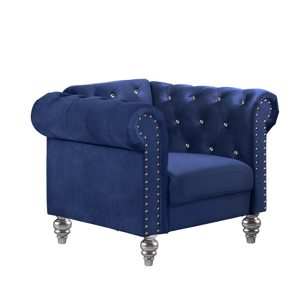 Furniture Emma Velvet Fabric Chair with Rolled Arms in Royal Blue. Picture 1