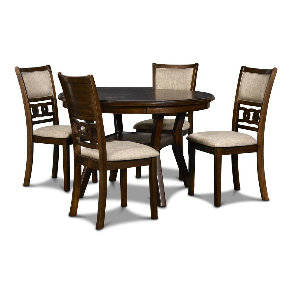 Furniture Gia Solid Wood 5-Piece Round Dining Set in Cherry Brown. Picture 1