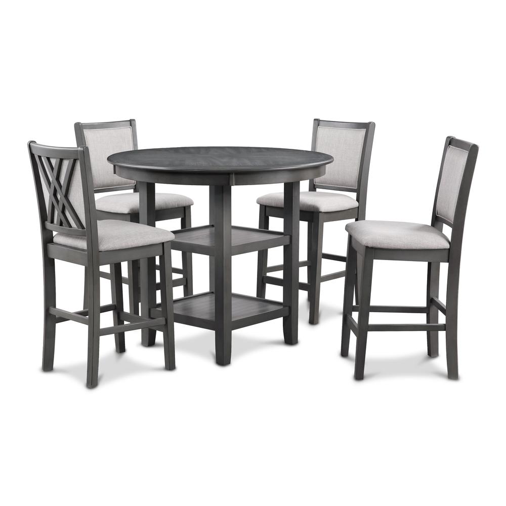 Amy 5-Piece Wood Round Counter Set with 4 Chairs in Gray. Picture 1