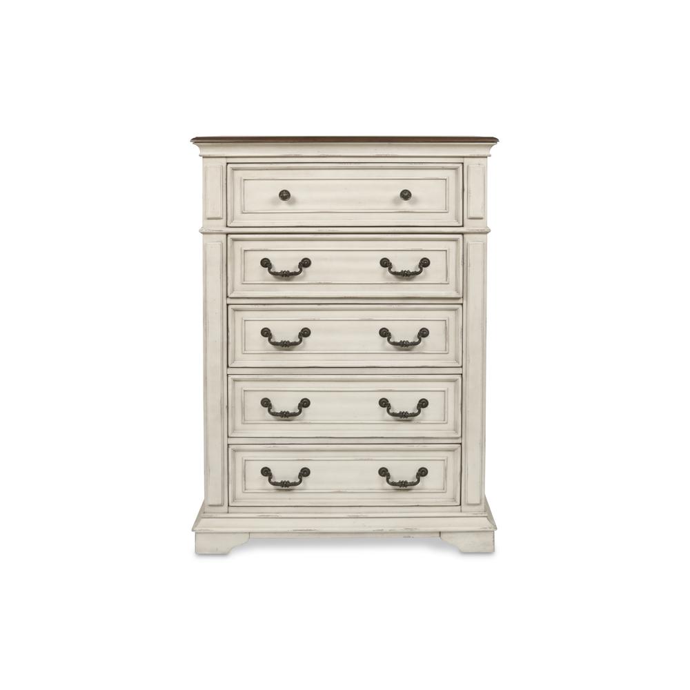 Furniture Anastasia 5-Drawer Solid Wood Chest in Antique White. Picture 2