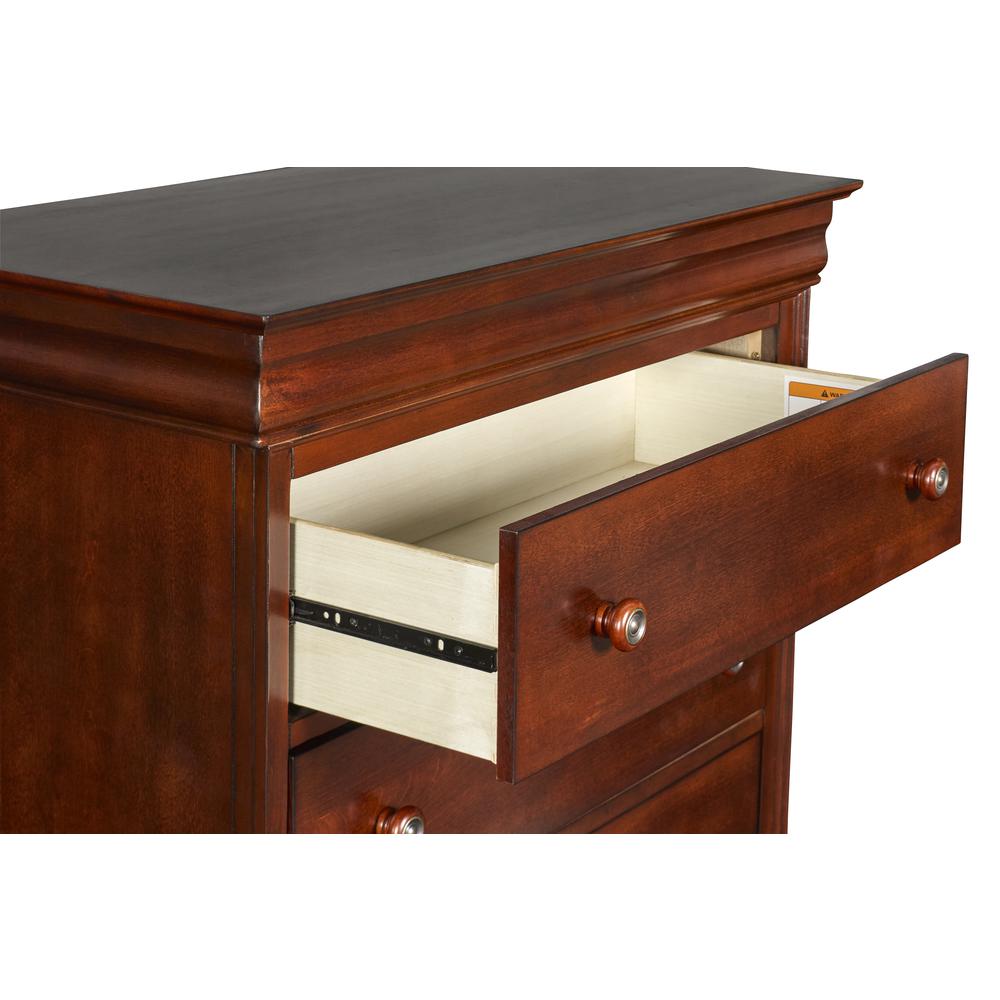 Versailles Solid Wood 5-Drawer Lift Top Chest in Bordeaux Cherry. Picture 7