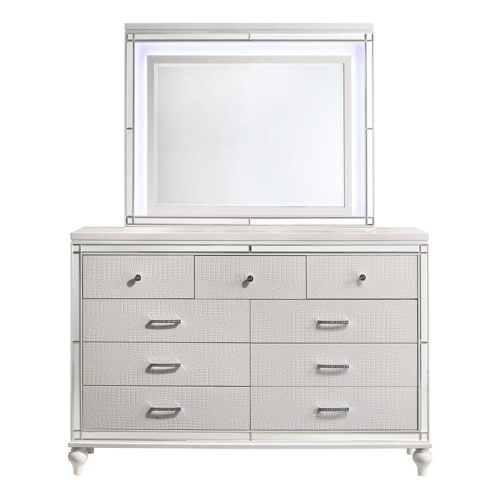 Furniture Valentine Solid Wood Dresser with 9 Drawers in White. Picture 2
