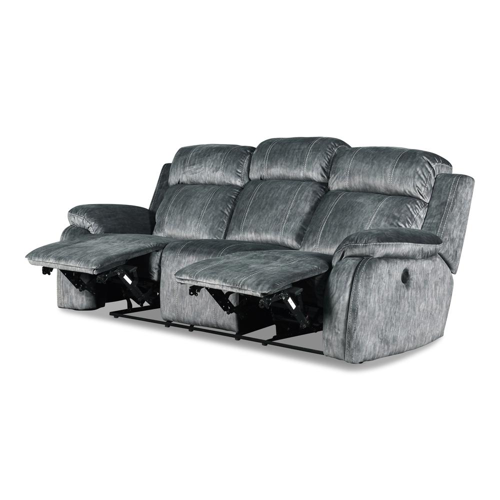 Furniture Tango Polyester Fabric Dual Recliner Sofa in Shadow Gray. Picture 3