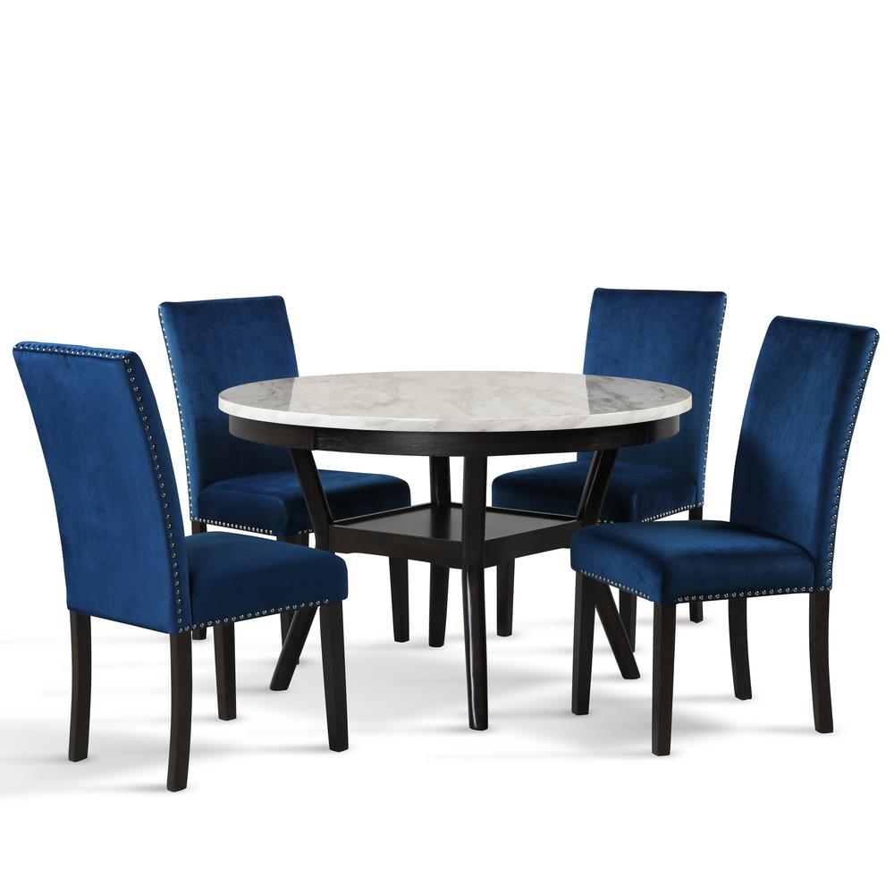 Furniture Celeste 5-Pc Faux Marble Round Dining Set  4 Chair-Blue. Picture 1