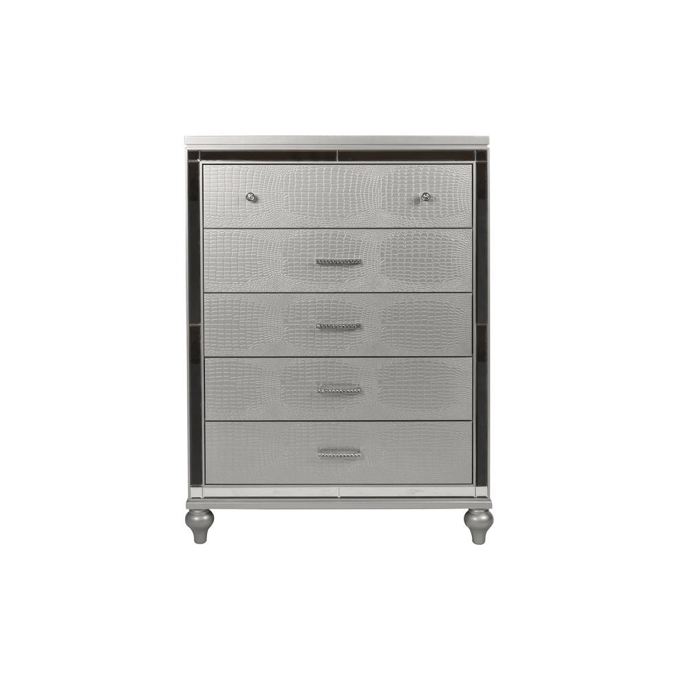 Furniture Valentine Solid Wood Chest with 5 Drawers in Silver. Picture 2