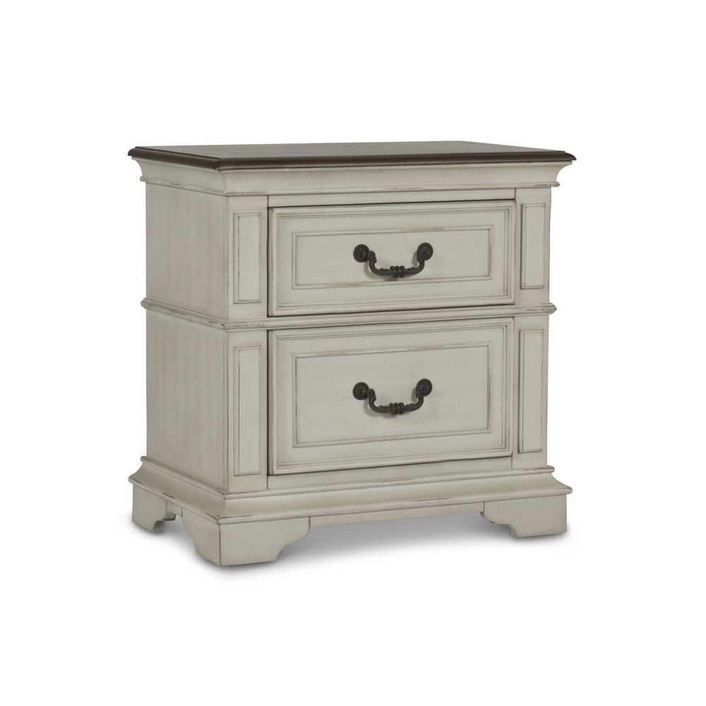Furniture Anastasia Solid Wood Frame Nightstand in Antique White. Picture 1
