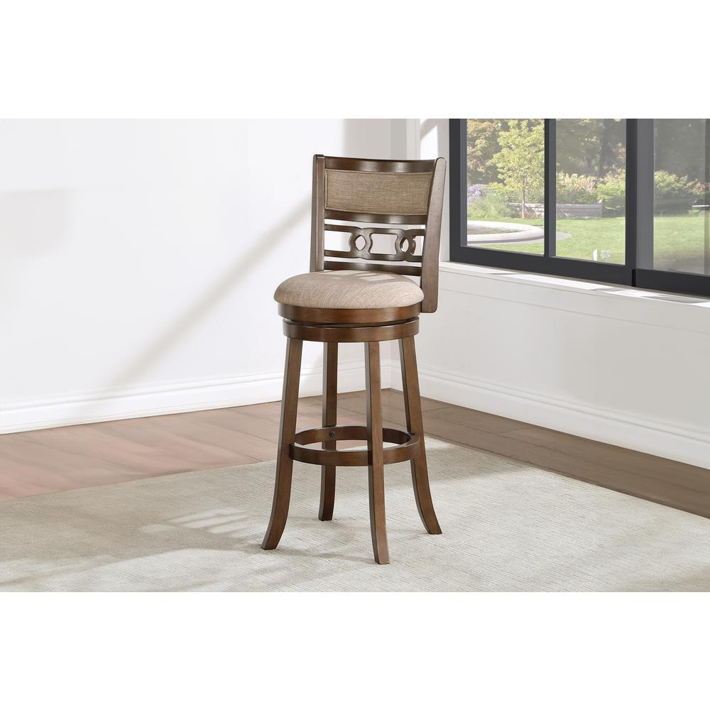 Gia 29" Solid Wood Swivel Bar Stool with Fabric Seat in Cherry. Picture 6