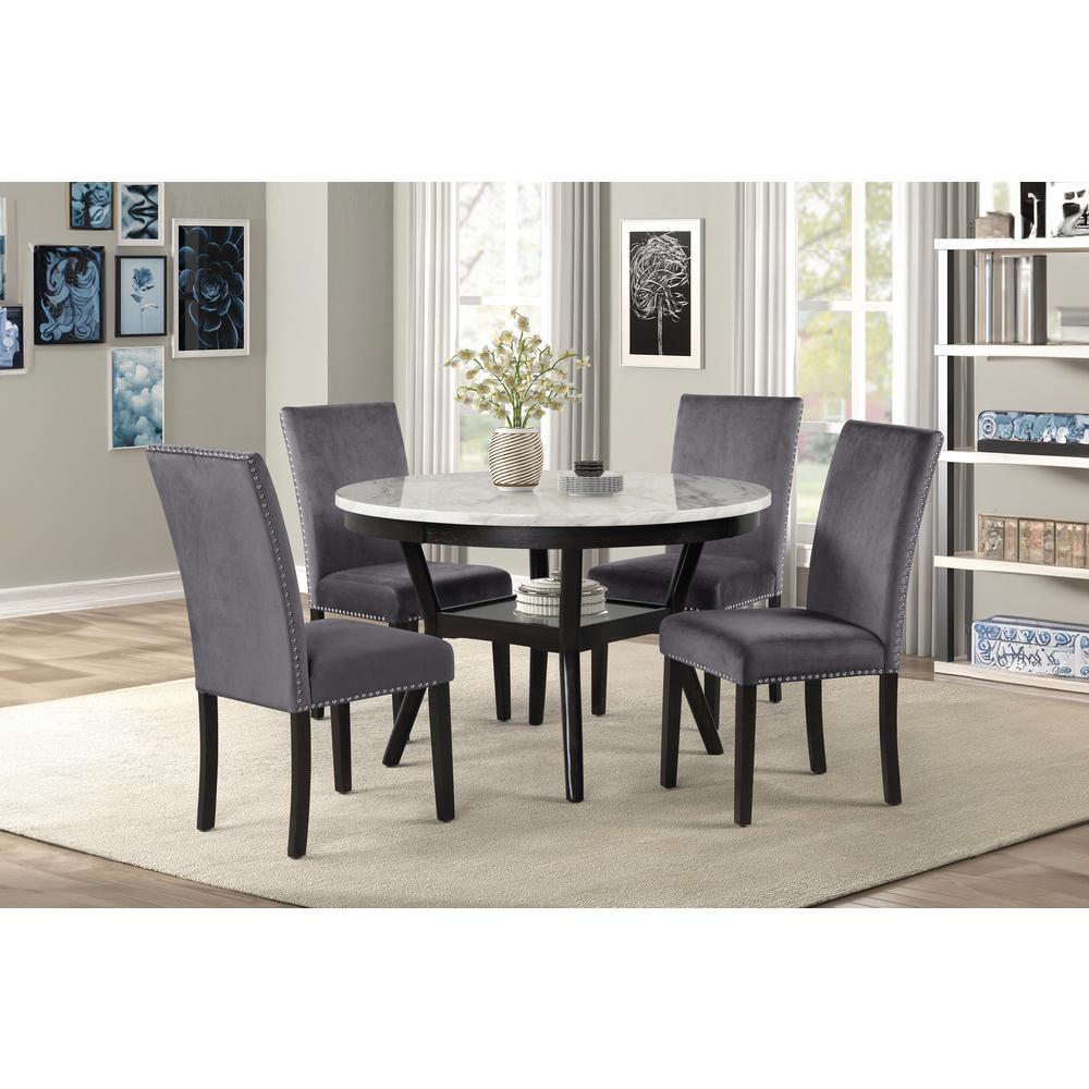 Furniture Celeste 5-Pc Faux Marble Round Dining Set  4 Chair-Gray. Picture 11