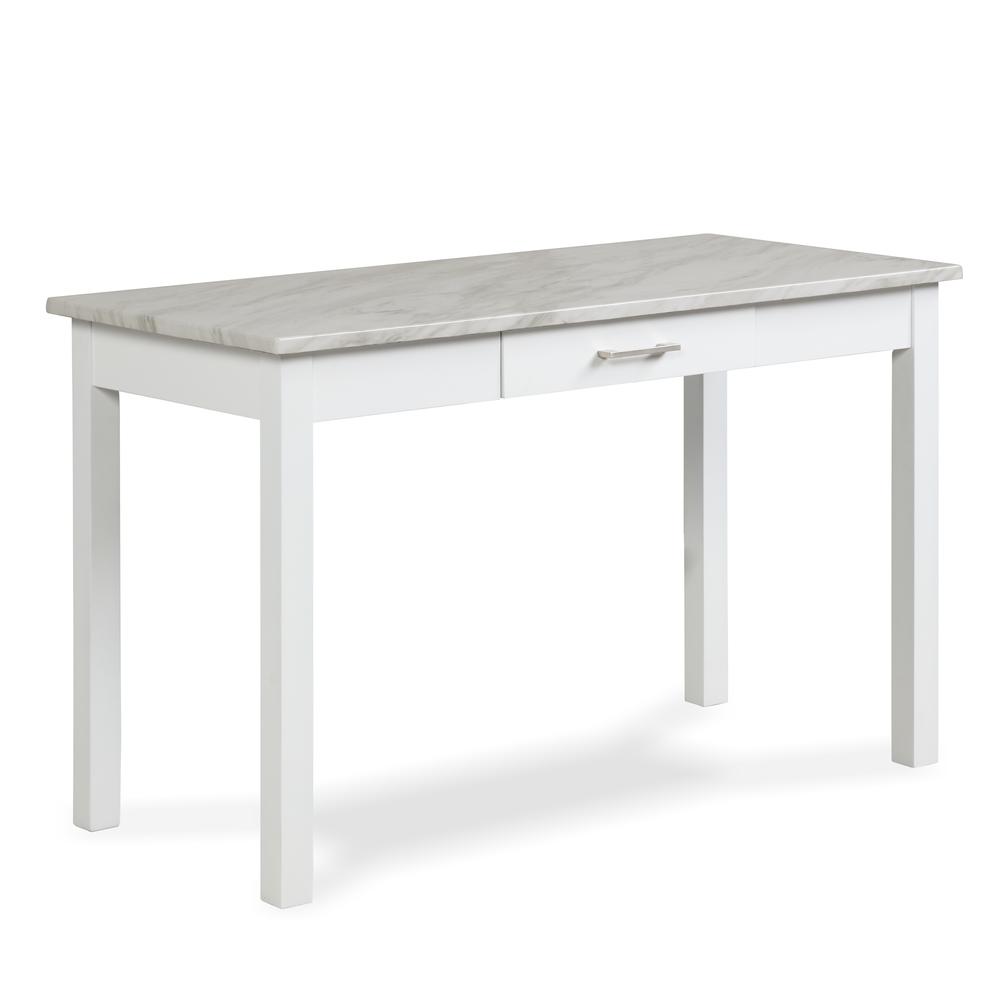 Furniture Celeste Faux Marble & Wood Writing Table in White. Picture 1