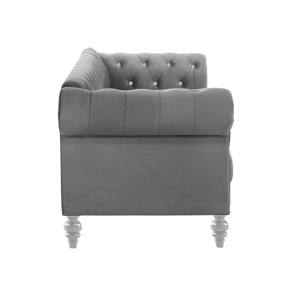 Furniture Emma Velvet Fabric Chair with Rolled Arms in Gray. Picture 3
