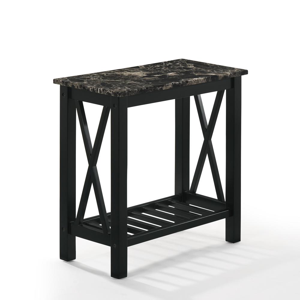 Furniture Eden 1-Shelf Faux Marble & Wood End Table in Black. Picture 1