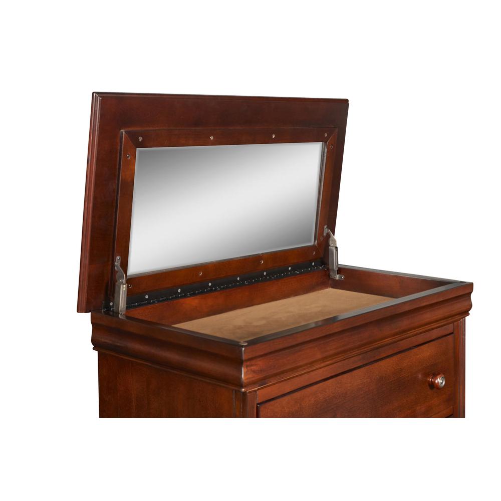 Versailles Solid Wood 5-Drawer Lift Top Chest in Bordeaux Cherry. Picture 8