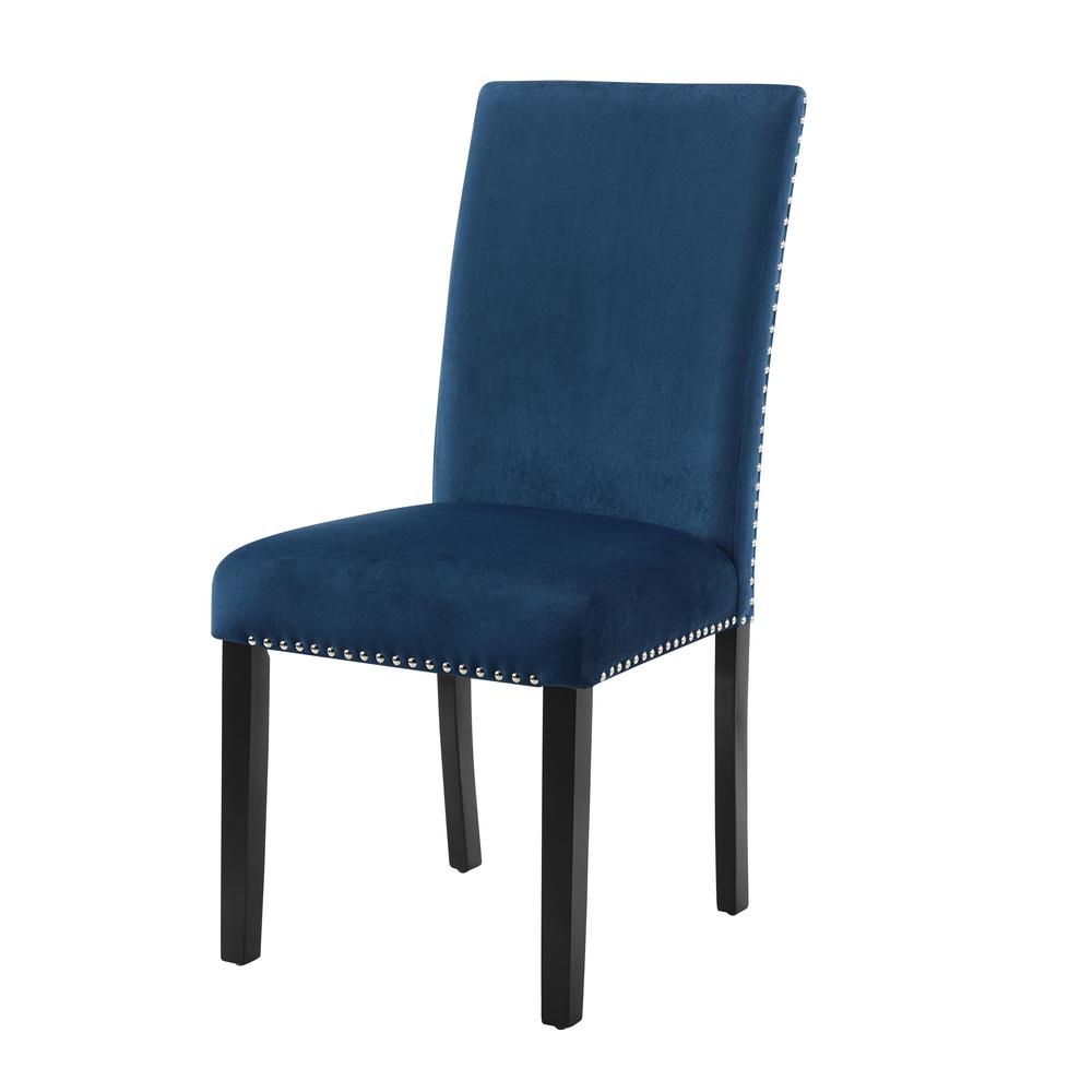 Furniture 37.75" Velvet & Wood Dining Chair in Blue (Set of 2). Picture 2