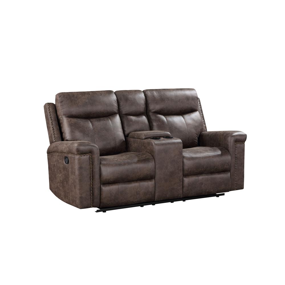 Quade Console Loveseat W/ Dual Recliners-Mocha. Picture 1