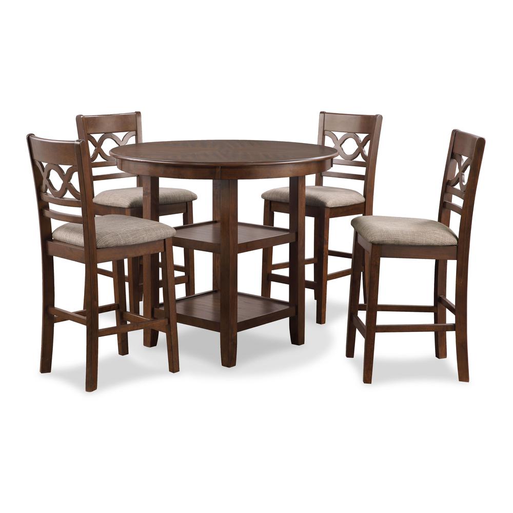 Furniture Cori 5-Piece Solid Wood Counter Set in Brown. Picture 1