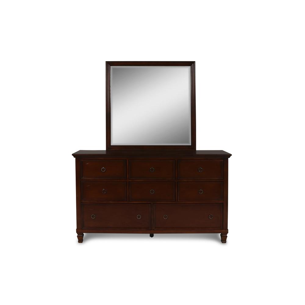 Furniture Tamarack Wood 8-Drawer Dresser with Mirror in Brown Cherry. Picture 2