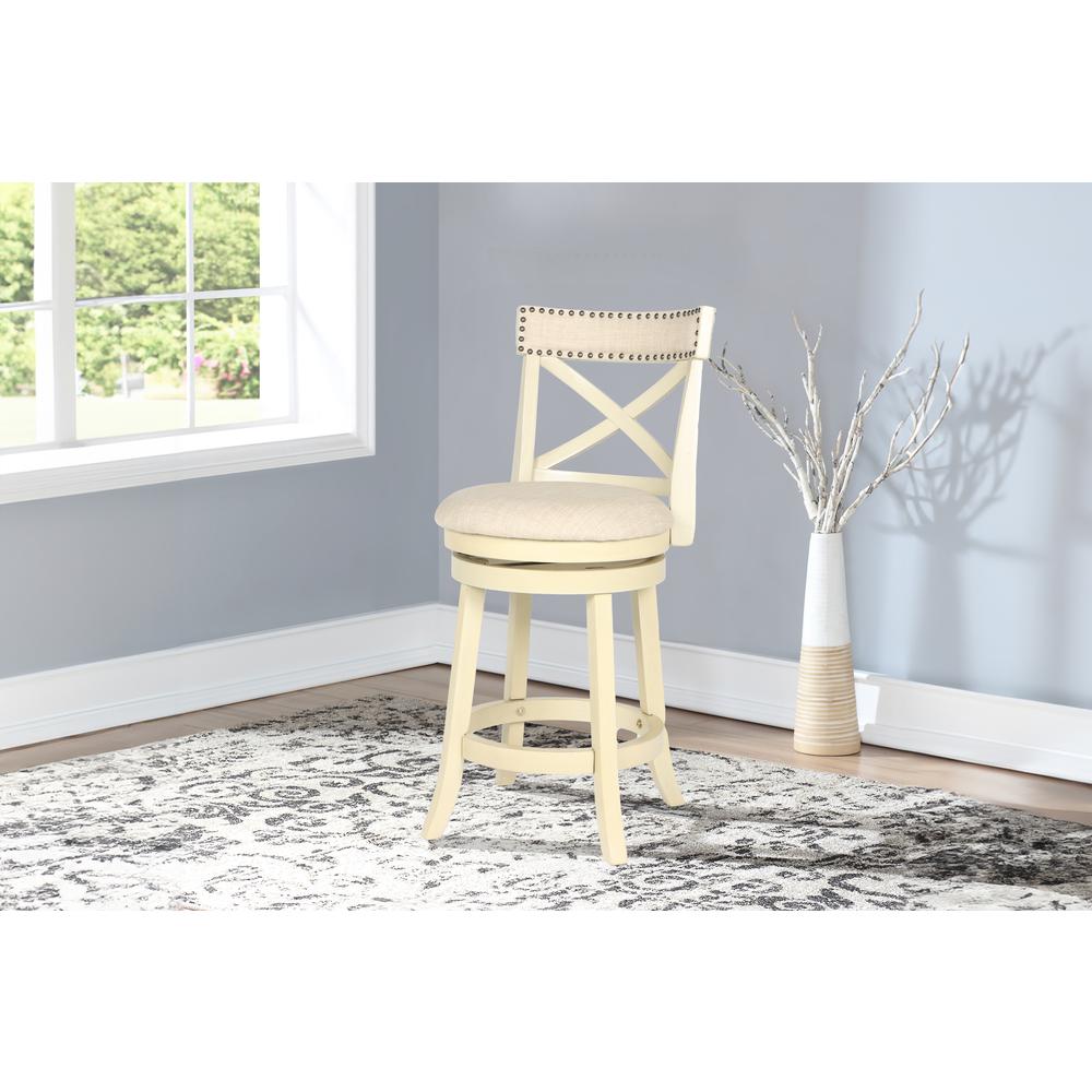Furniture York 24" Wood Counter Stool with Fabric Seat in Ant White. Picture 6