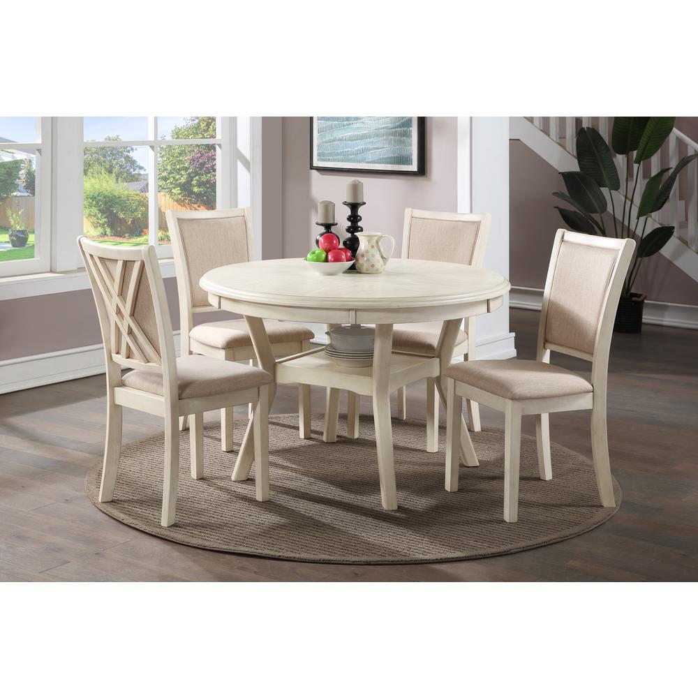 Furniture Amy 5-Piece Round Solid Wood Dining Set in Bisque. Picture 11