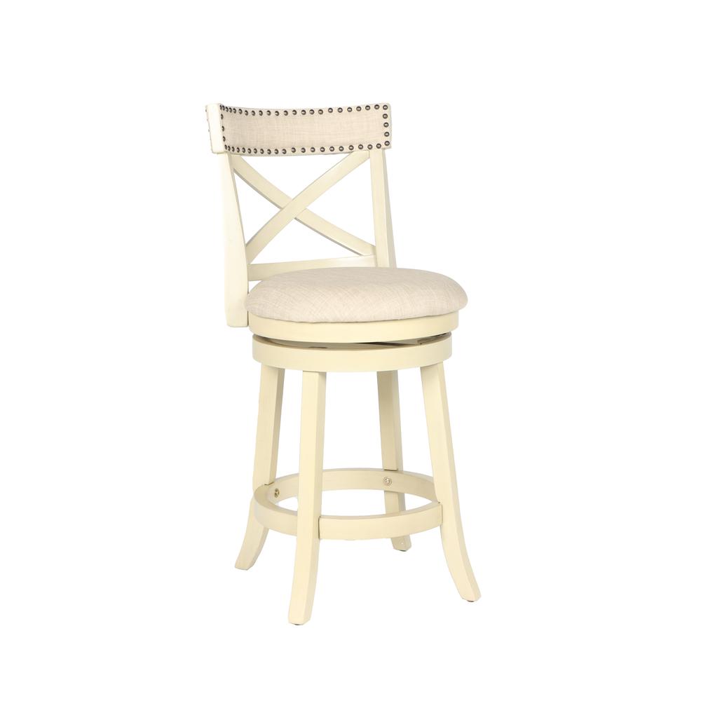 Furniture York 24" Wood Counter Stool with Fabric Seat in Ant White. Picture 1