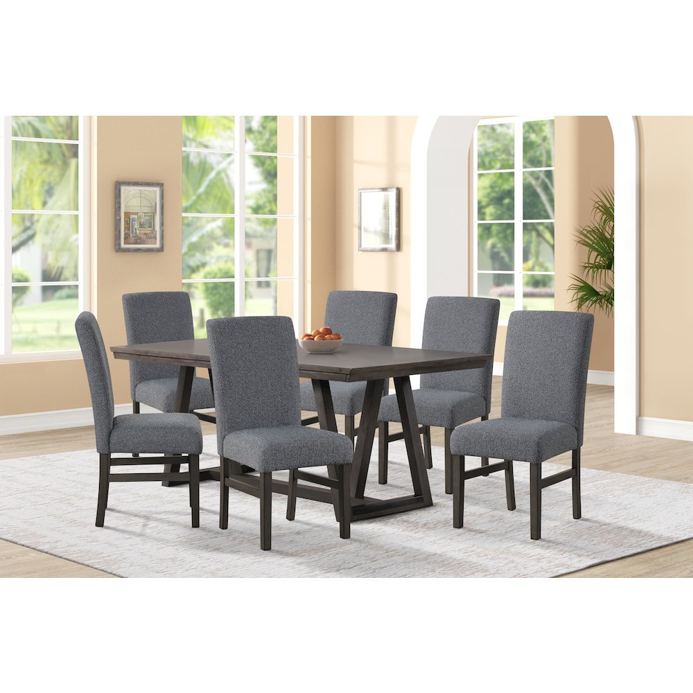 High Line 7-Piece Wood Rectangular Dining Table Set, Gray. Picture 2