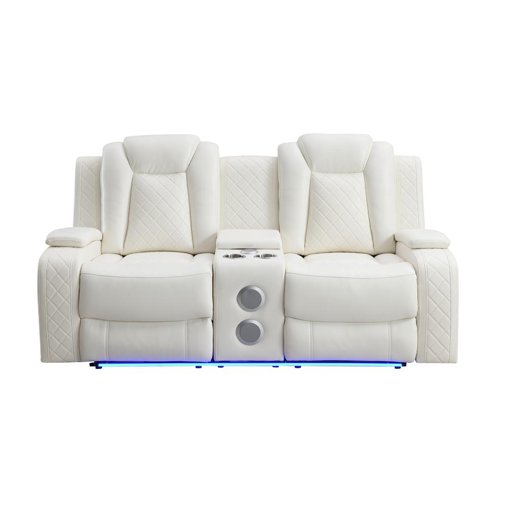 Orion Console Loveseat W/ Dual Recliners-White. Picture 2