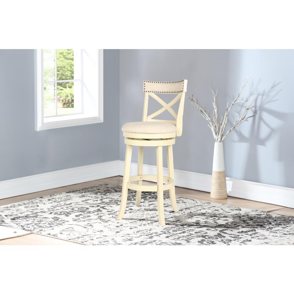 Furniture York 29" Wood Bar Stool with Fabric Seat in Ant White. Picture 6