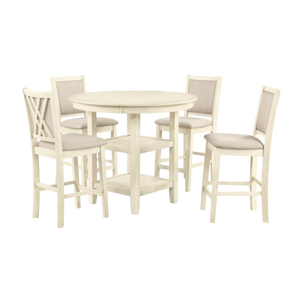 Amy 5-Piece Wood Round Counter Set with 4 Chairs in Bisque Beige. Picture 1