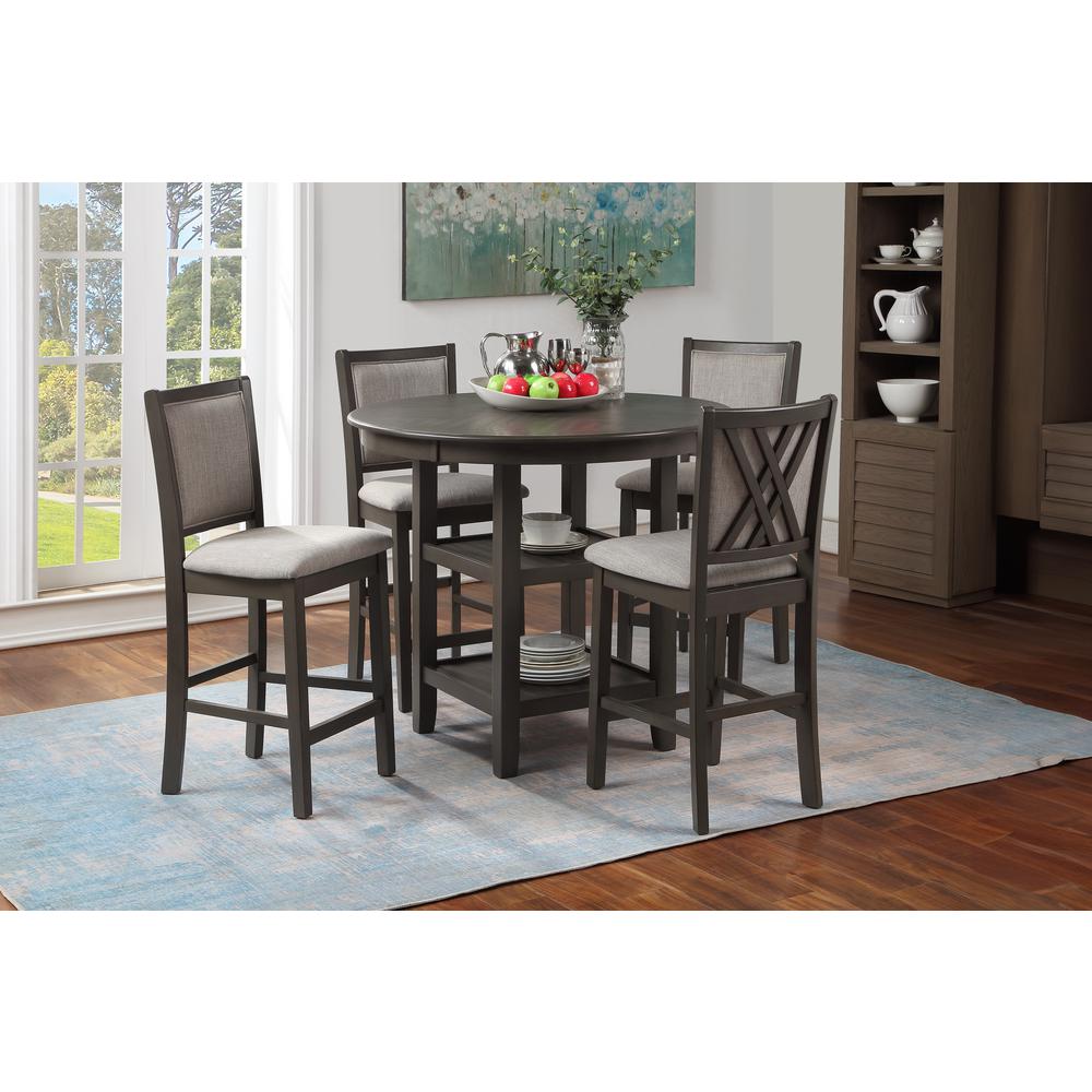 Amy 5-Piece Wood Round Counter Set with 4 Chairs in Gray. Picture 11