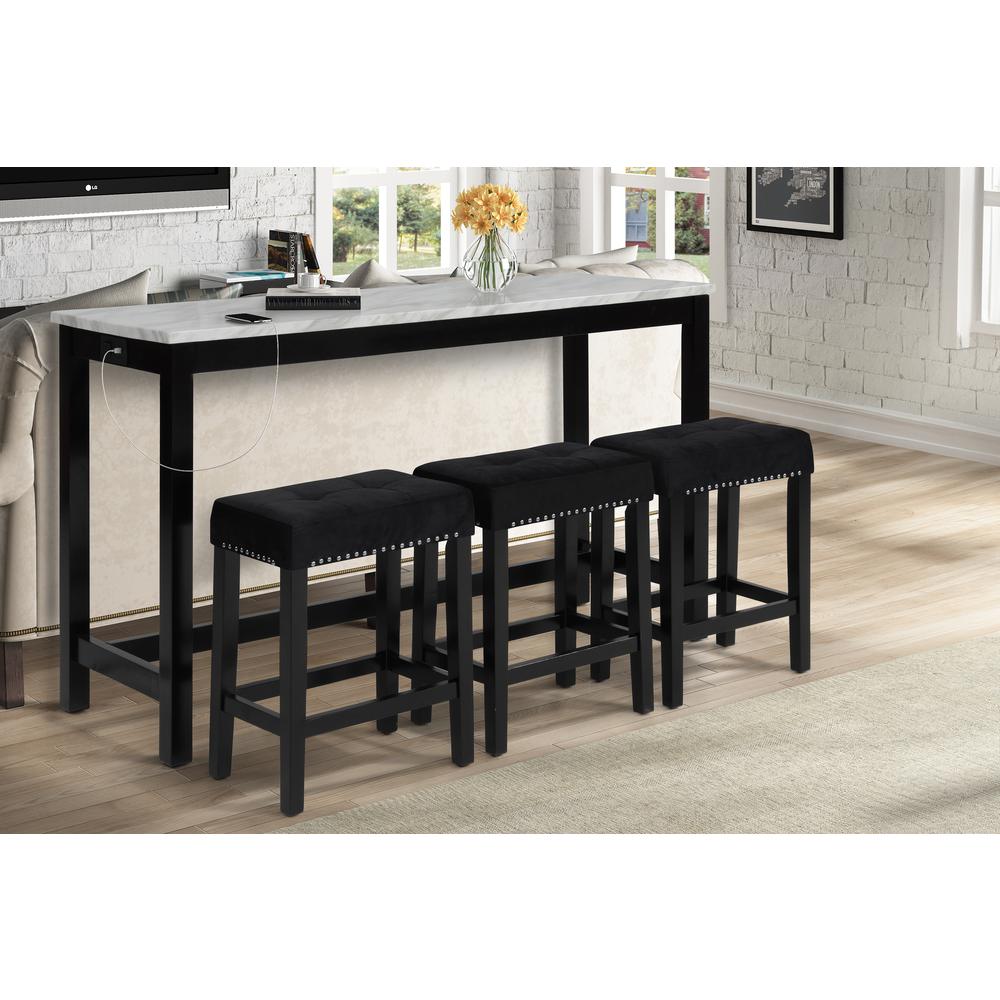 Furniture Celeste 4-Piece Faux Marble & Wood Bar Set in Black. Picture 12