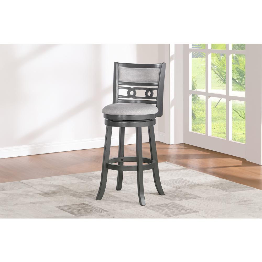 Gia 29" Solid Wood Swivel Bar Stool with Fabric Seat in Gray. Picture 6