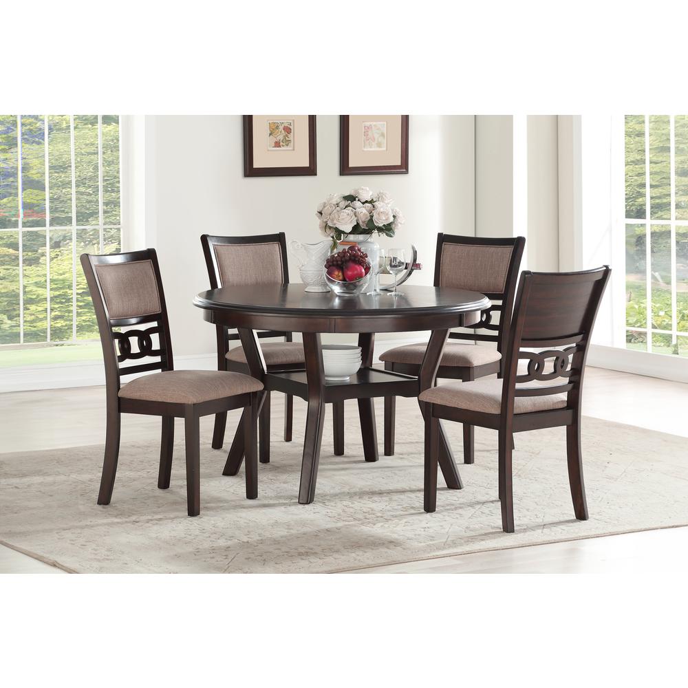 Furniture Gia Solid Wood 5-Piece Round Dining Set in Cherry Brown. Picture 10