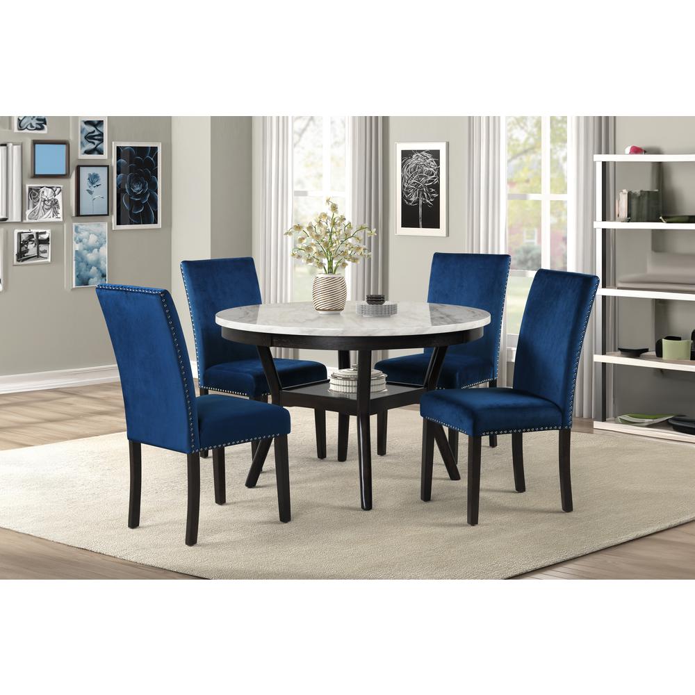 Furniture Celeste 5-Pc Faux Marble Round Dining Set  4 Chair-Blue. Picture 11