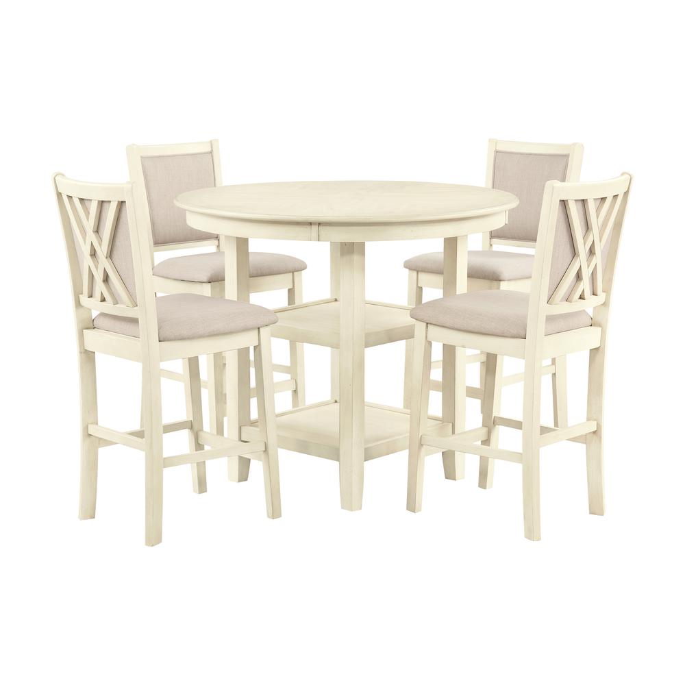 Amy 5-Piece Wood Round Counter Set with 4 Chairs in Bisque Beige. Picture 3