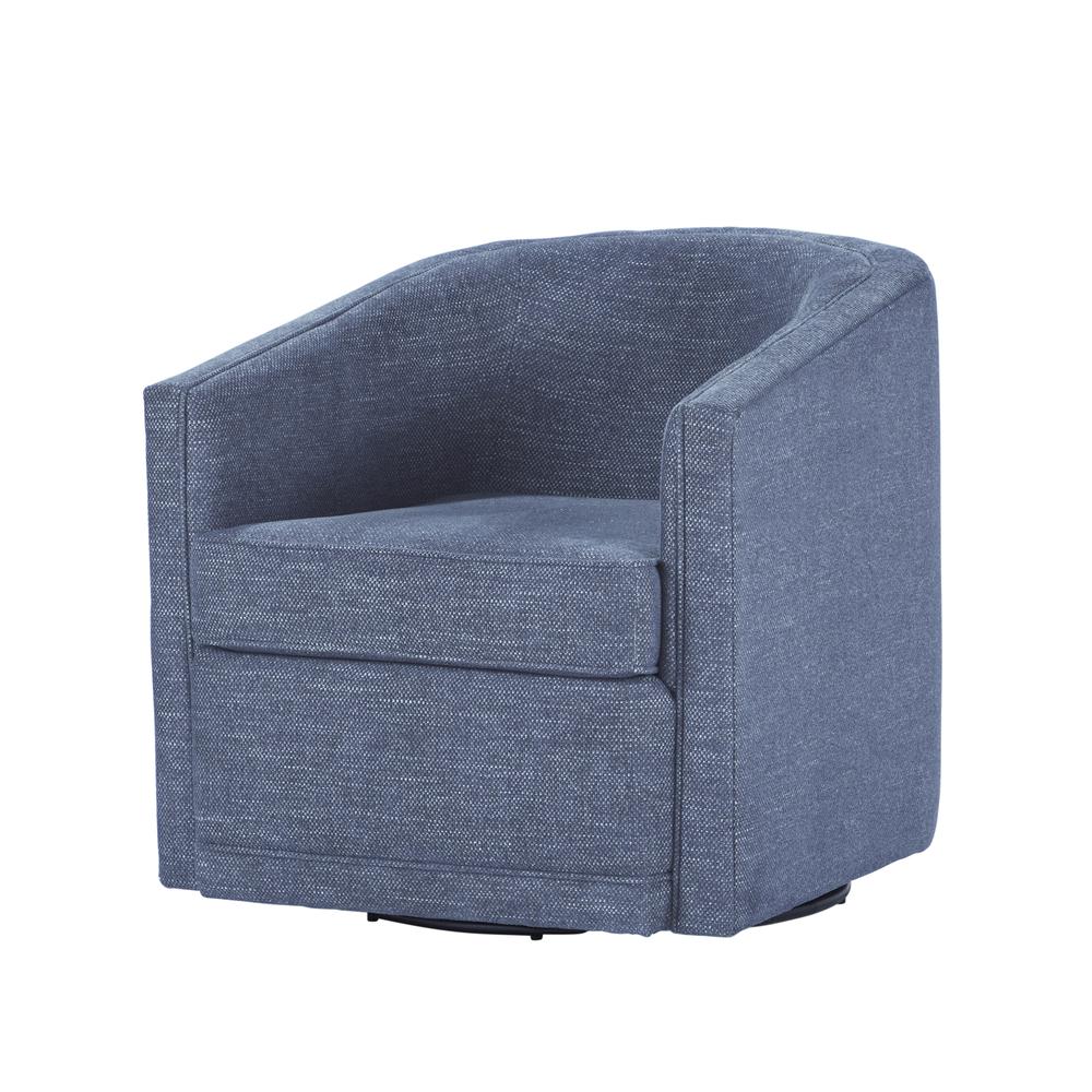 Poppy Blue Polyester Fabric Accent Swivel Arm Chair. Picture 1