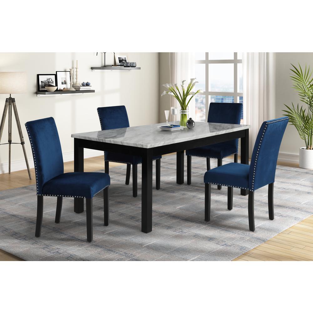 Furniture Celeste Faux Marble Dining Set- 1 Table  4 Blue Chairs. Picture 12