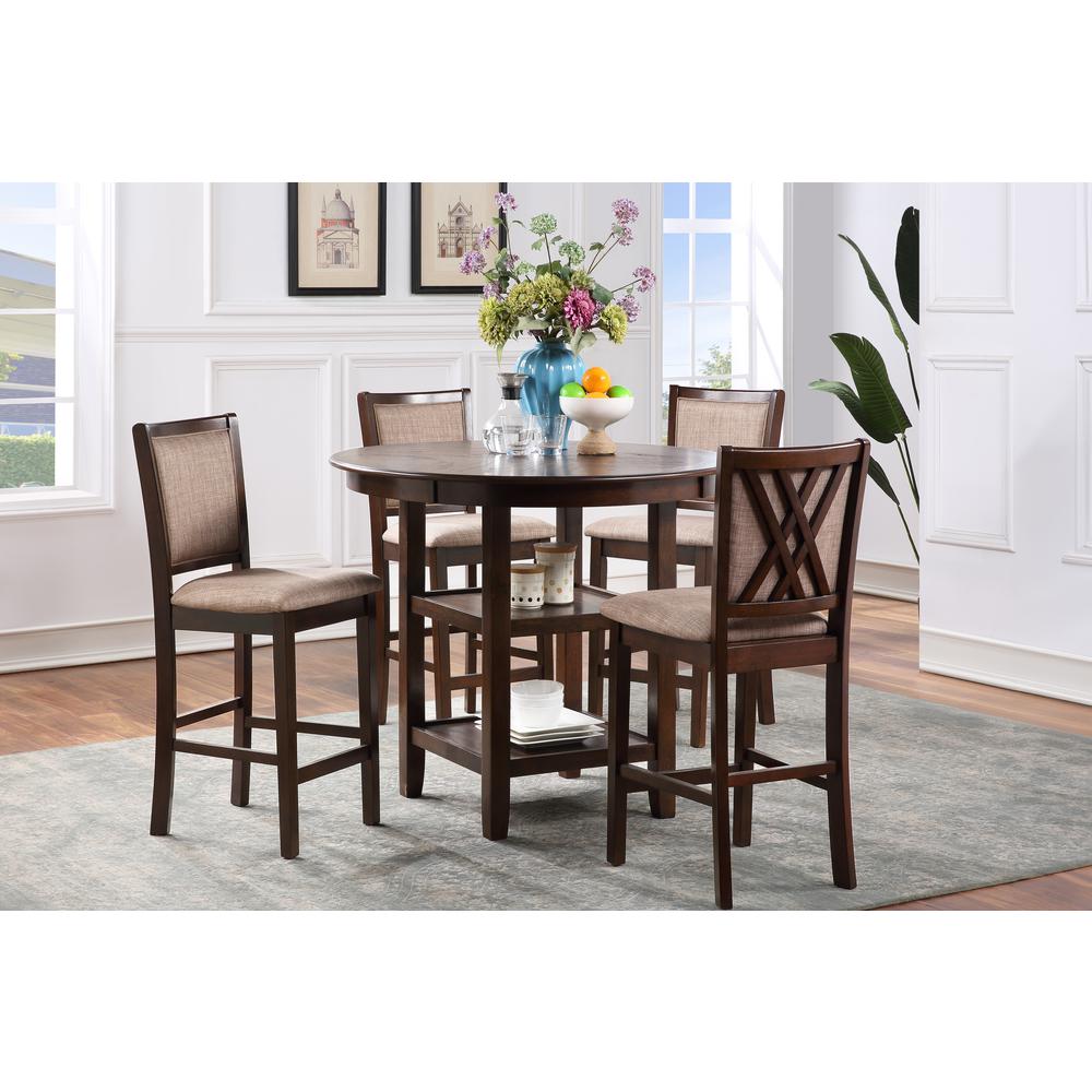 Amy 5-Piece Wood Round Counter Set with 4 Chairs in Cherry. Picture 11