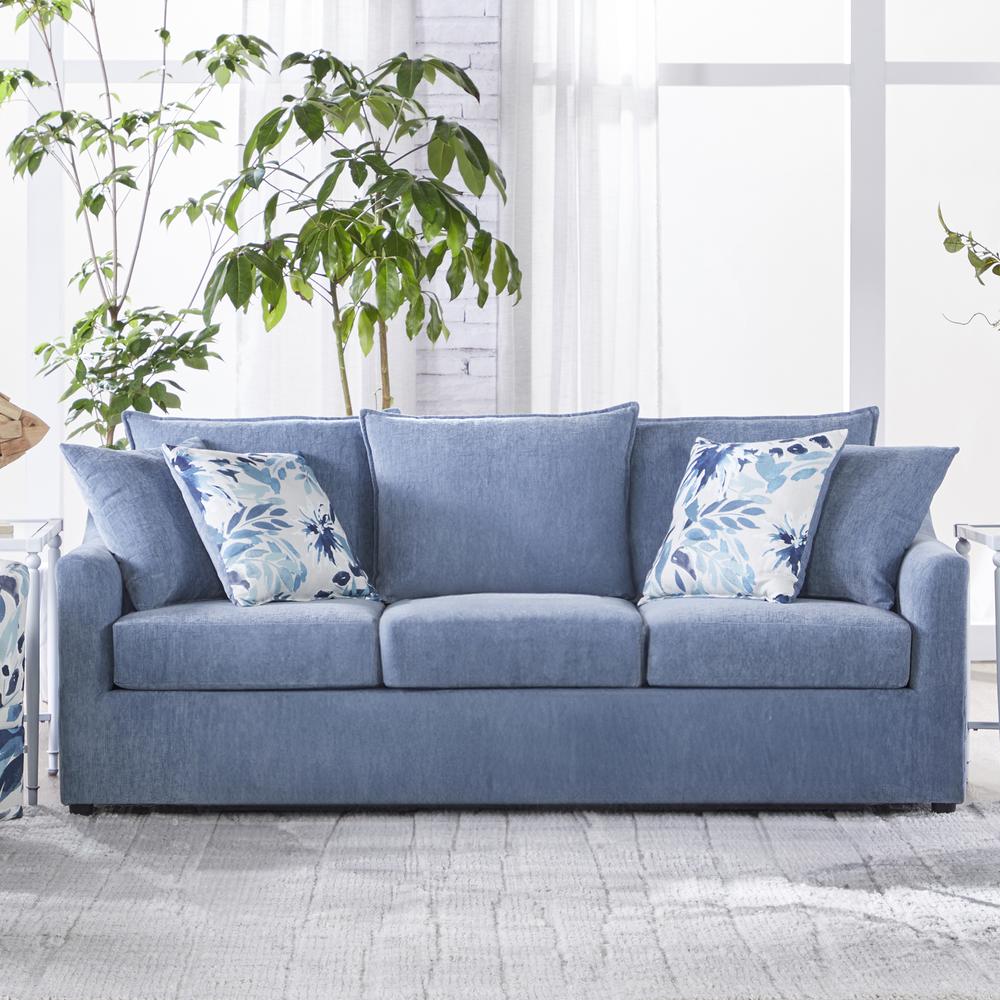 Sylvie Blue Polyester Sofa Couch with 4 Accent Pillows. Picture 6