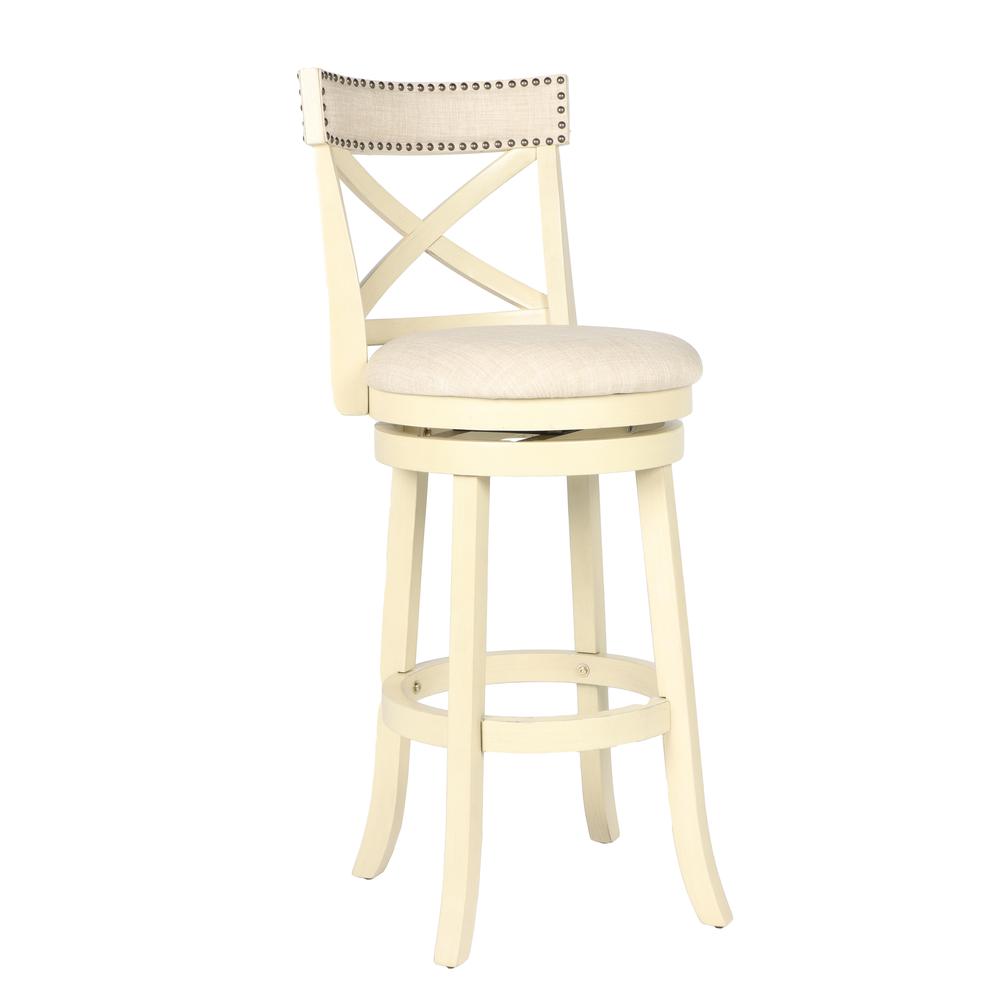 Furniture York 29" Wood Bar Stool with Fabric Seat in Ant White. Picture 1