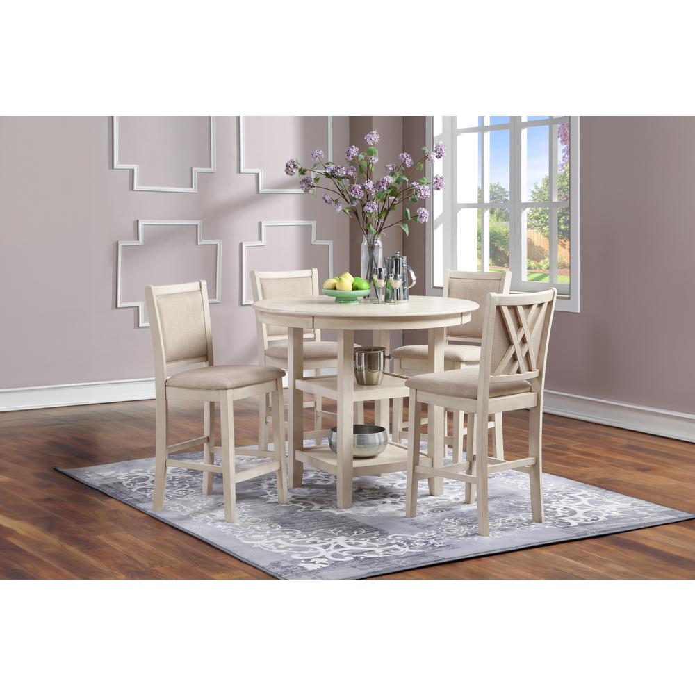 Amy 5-Piece Wood Round Counter Set with 4 Chairs in Bisque Beige. Picture 11
