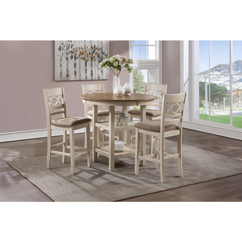 Furniture Cori 5-Piece Solid Wood Counter Dining Set in Brown/White. Picture 11