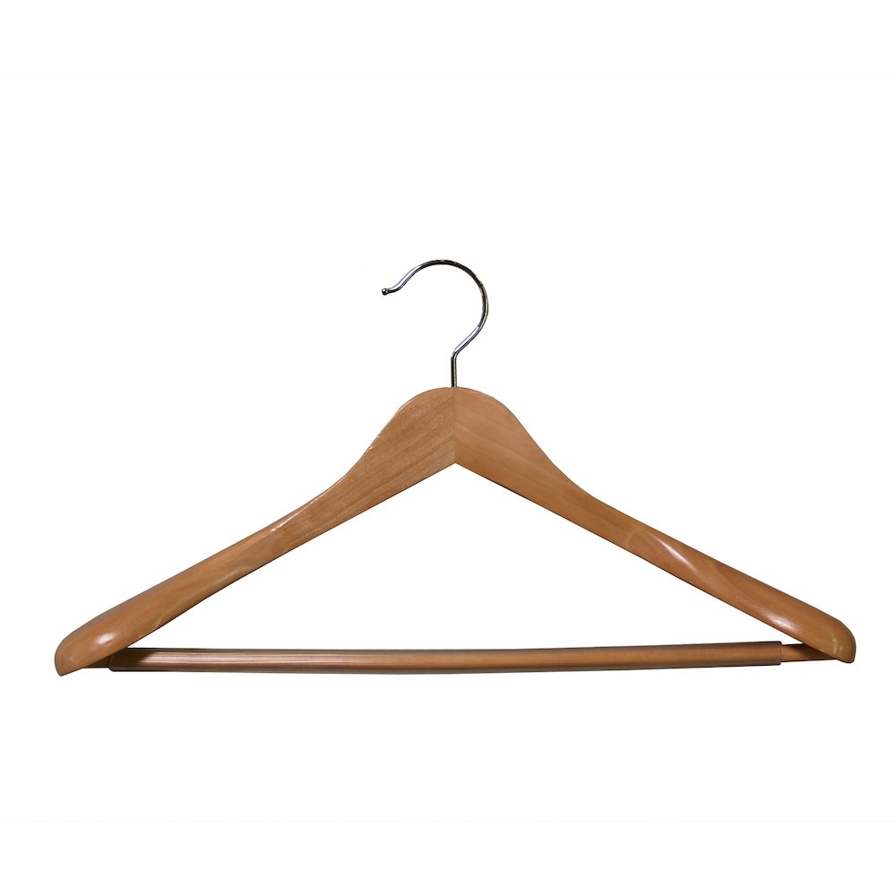 Libra Wide Shoulder Suit Hanger w/PVC Ribbed Bar Natural Finish, 12pcs/case. Picture 3