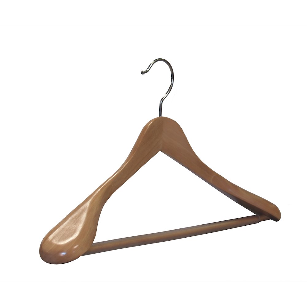 Libra Wide Shoulder Suit Hanger w/PVC Ribbed Bar Natural Finish, 12pcs/case. Picture 5