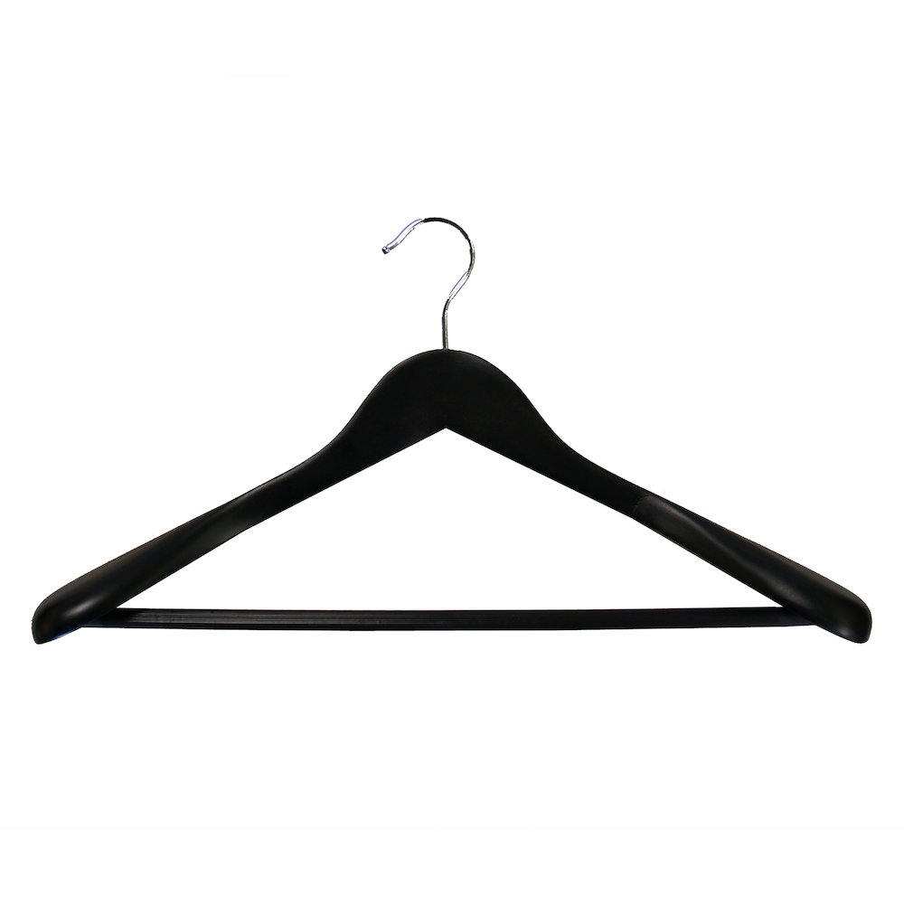 Libra Wide Shoulder Suit Hanger w/PVC Ribbed Bar Midnight Black Finish, 12 pcs/case. Picture 2