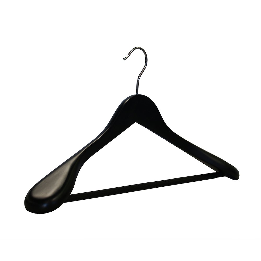 Libra Wide Shoulder Suit Hanger w/PVC Ribbed Bar Midnight Black Finish, 12 pcs/case. Picture 3