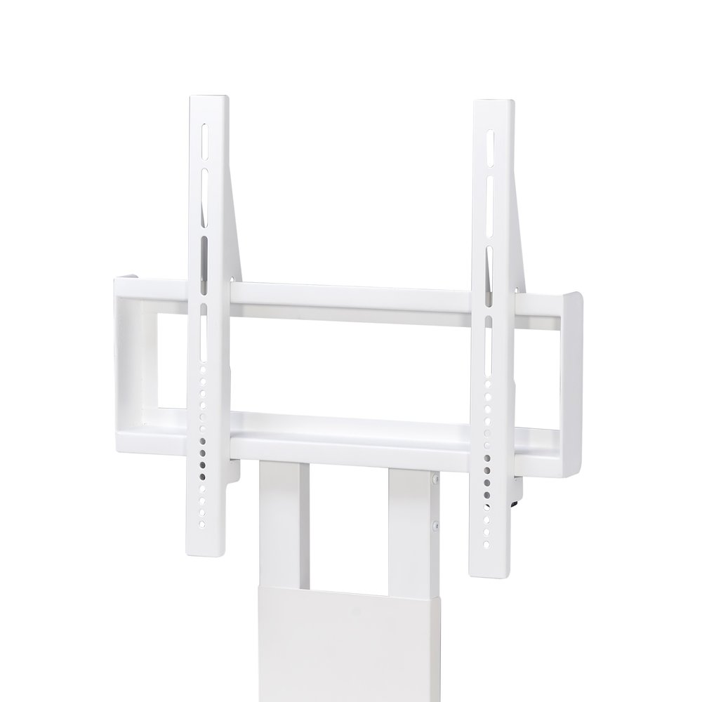 TV Stand with Mount with Two Shelves, Adjustable, in White. Picture 2