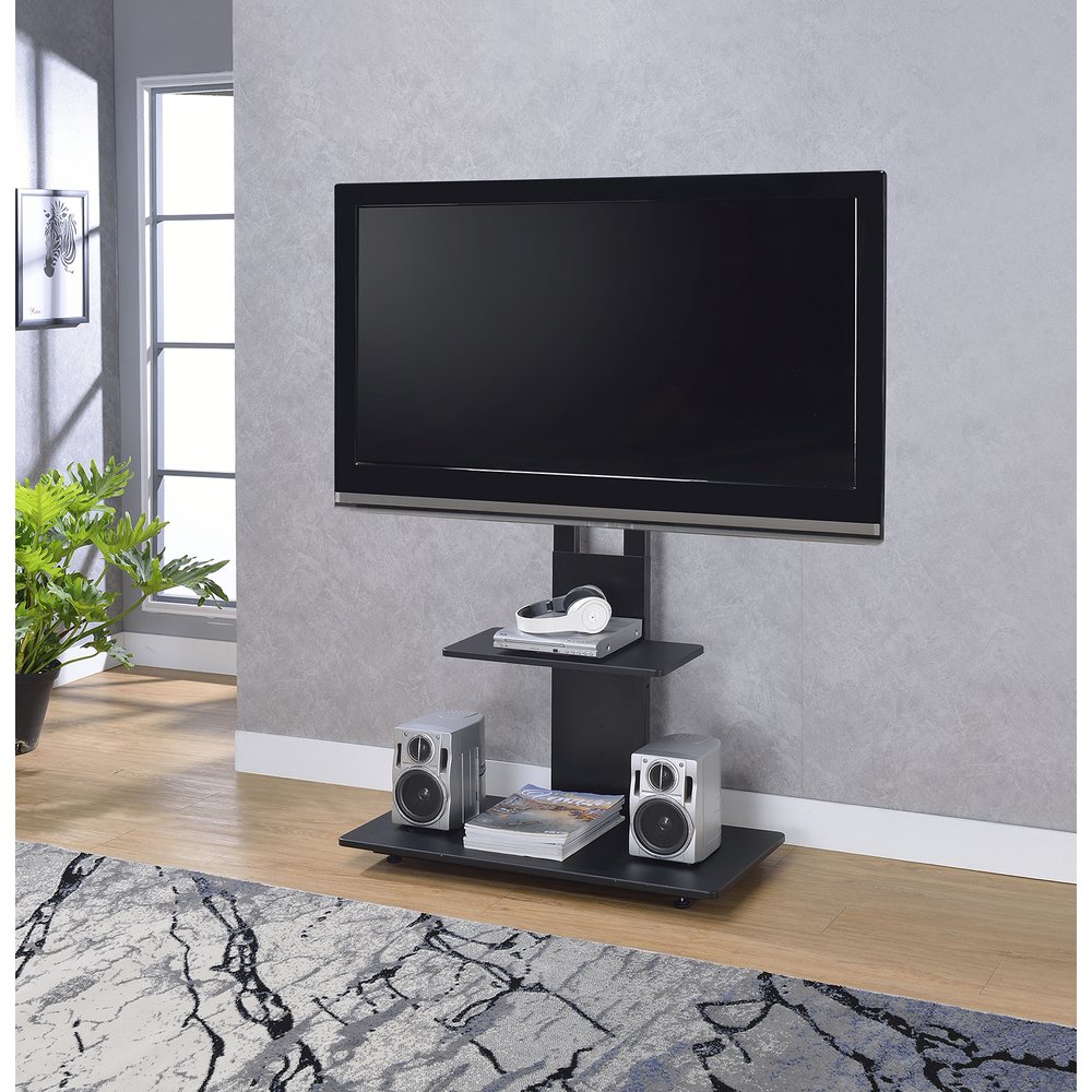 TV Stand with Mount with Two Shelves, Adjustable, in Black. Picture 2