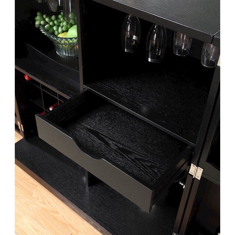 California Fold-A-Way Bar Wood Veneer in Black with Bar Top Extendable and Cabinet Movable. Picture 6