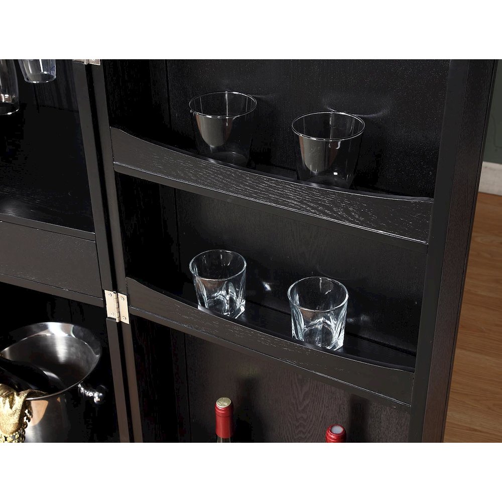 California Fold-A-Way Bar Wood Veneer in Black with Bar Top Extendable and Cabinet Movable. Picture 7