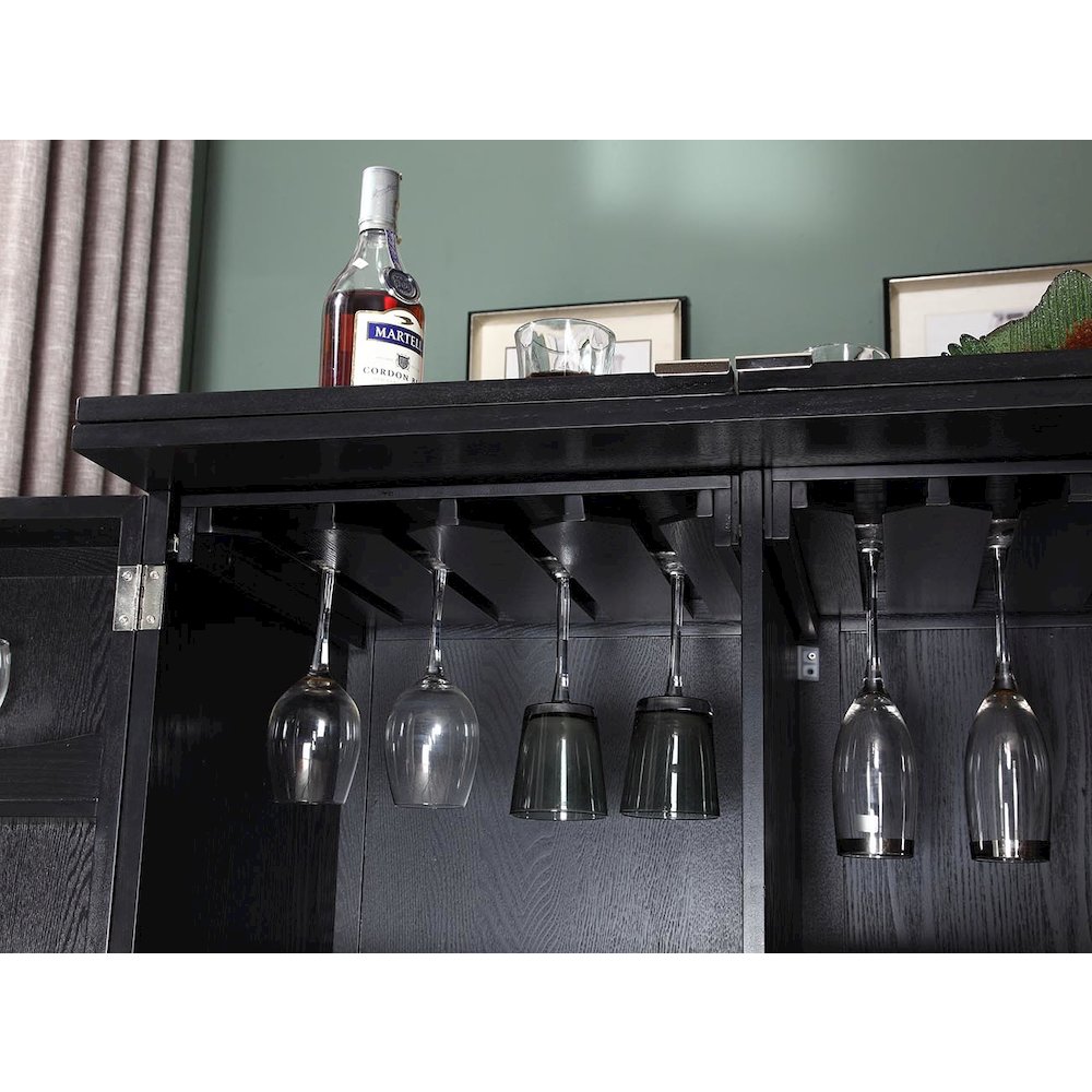 California Fold-A-Way Bar Wood Veneer in Black with Bar Top Extendable and Cabinet Movable. Picture 8